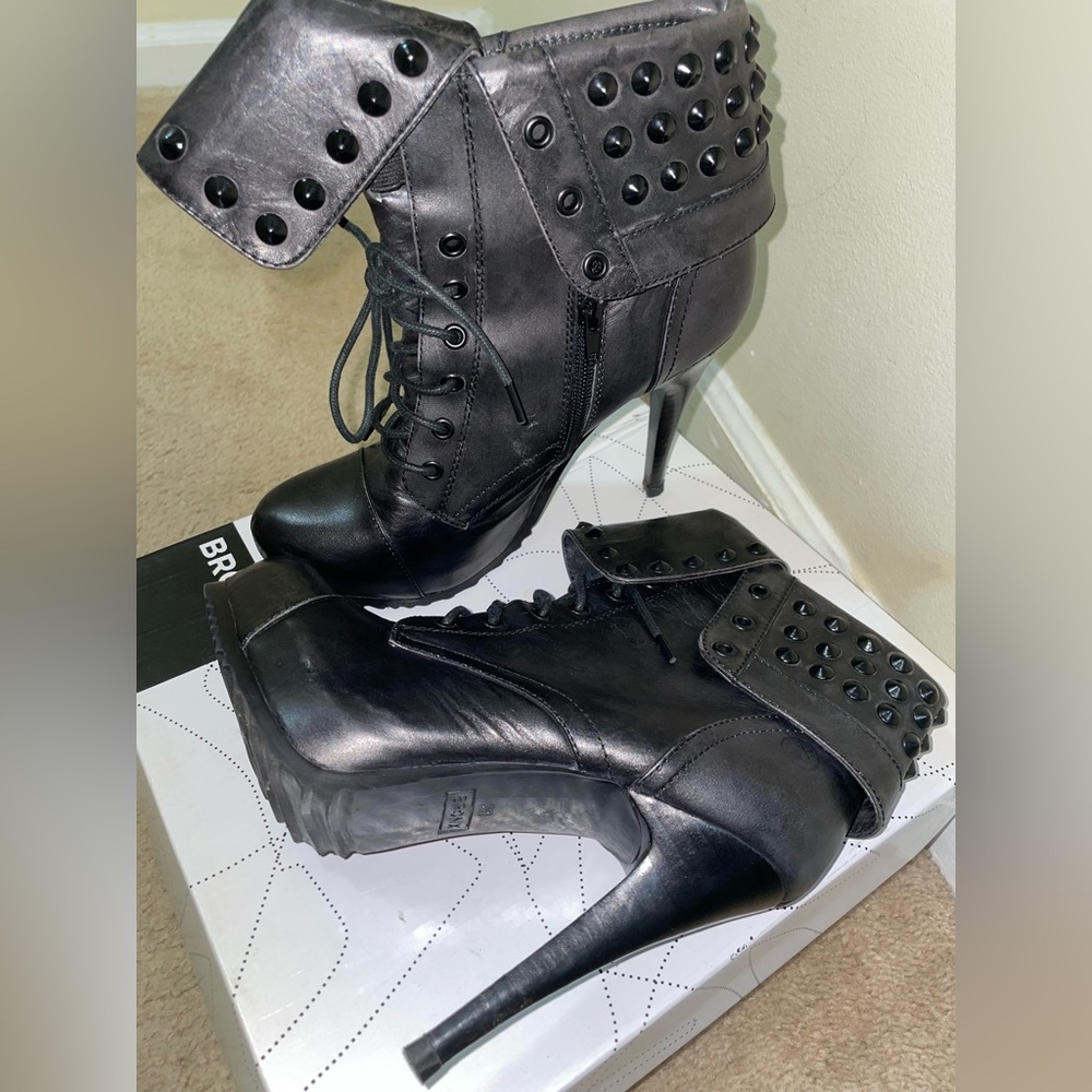 Bronx Lace Up Studded High Heel Leather Boots (Rennagade)